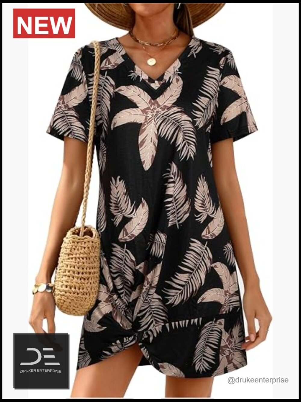 Tropical V Neck Sundress Swimsuit Cover Up Short Sleeve